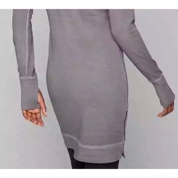 Athleta Eco Wash Size Zip Long Sleeve Thumbhole Sweatshirt Dress in Gray, Small - Picture 2 of 10